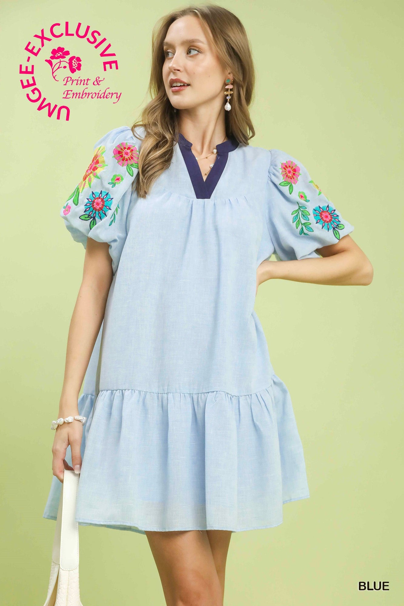 umgee embroidered dress Ruffle Neck Embroidered Dress main image 0